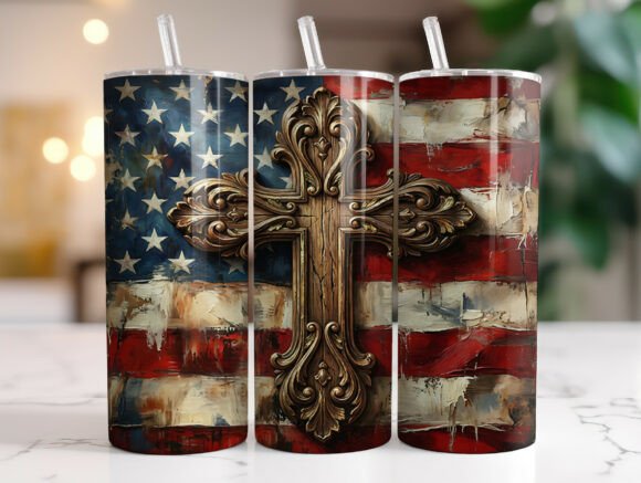 American Flag Cross Faith Tumbler Wrap Graphics