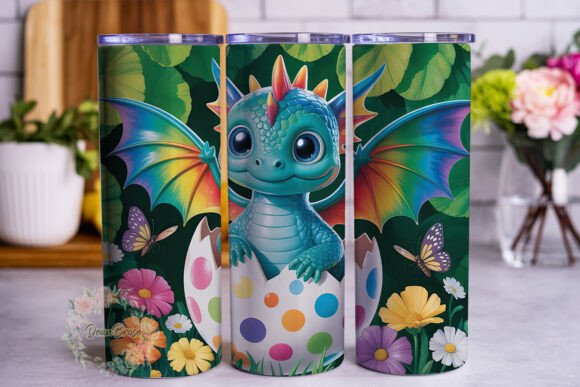 Baby Dragon in Egg Floral: Tumbler Wraps & Graphics