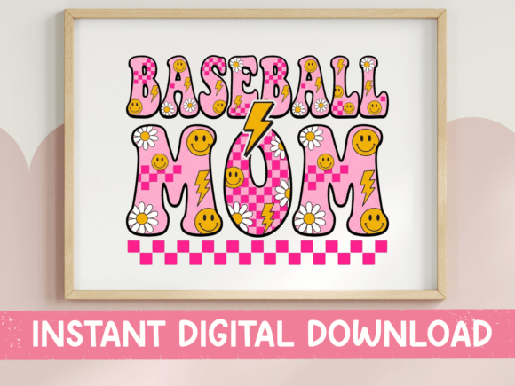 Baseball Mom SVG PNG Checkered Retro Graphics