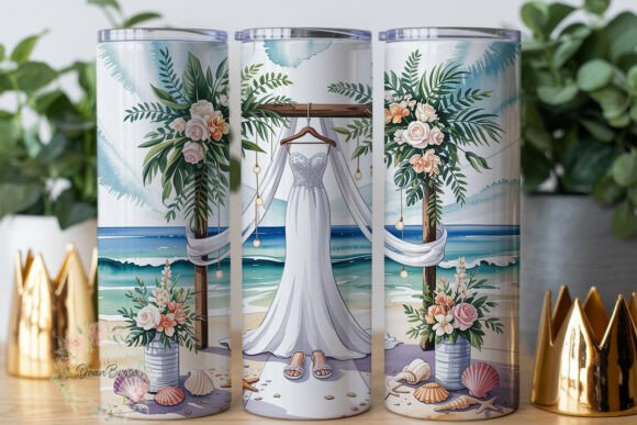 Beach Wedding Dress Tumbler Wraps Graphics