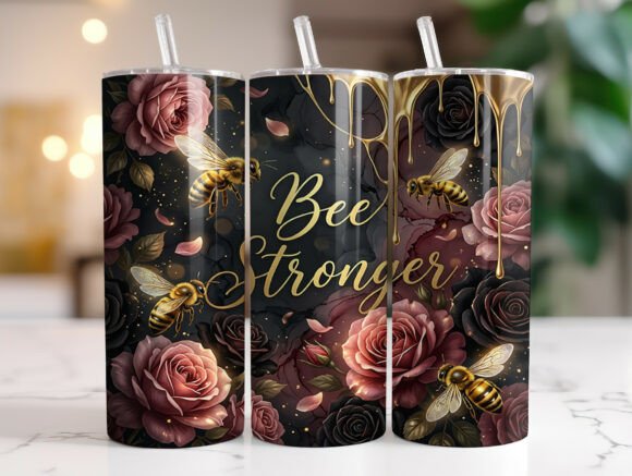 Bee Stronger Floral 20 Oz Tumbler Wrap Graphics