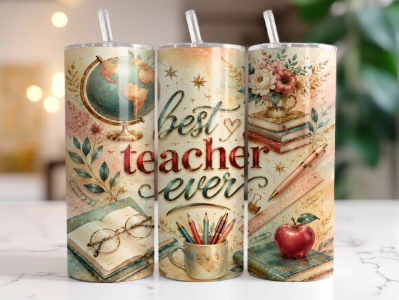 Best Teacher Ever Floral Tumbler Wraps