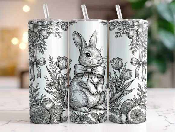 Black and White Easter Bunny Tumbler Graphics & Wraps