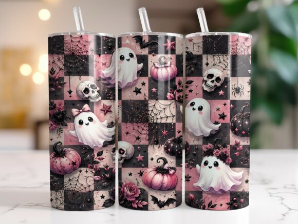 Checkered Spooky Season Ghost Tumbler Graphics Review