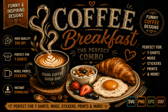 Coffee Breakfast Combo ☕🥐 Graphics for T-Shirt Designs