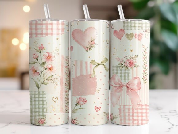 Coquette Bow Floral 20 Oz Tumbler Wrap Graphics