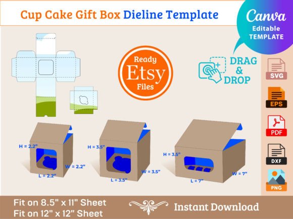 Cup Cake Gift Box Template Graphics for Etsy Shops
