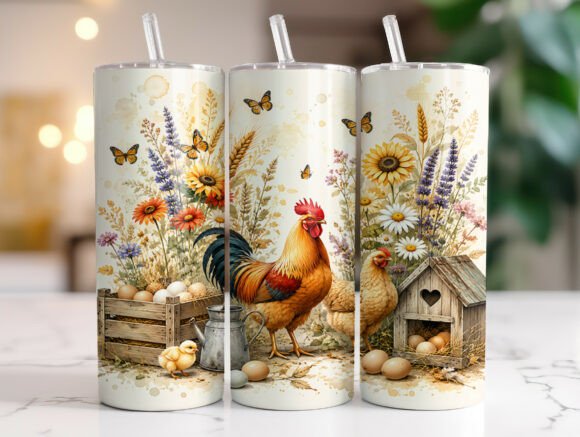 Cute Country Chickens 20oz Tumbler Wrap Graphics