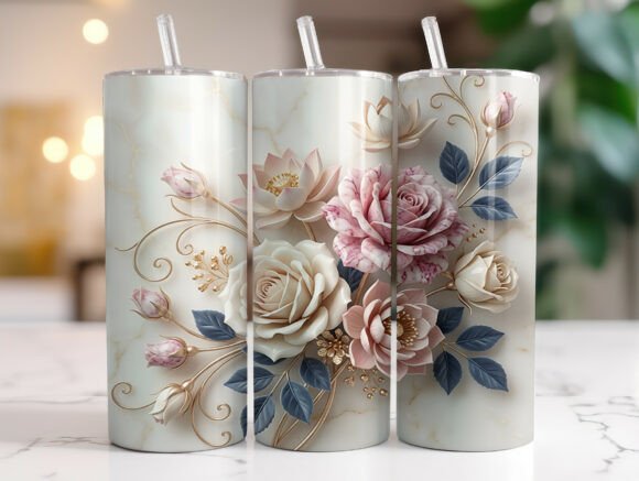 Elegant Pink Rose 20oz Tumbler Wrap PNG