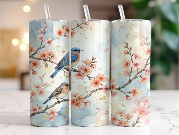 Floral Bird 20oz Skinny Tumbler Wrap Graphics