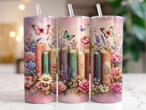 Floral Book Lover 20oz Tumbler Wraps PNG