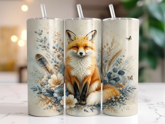 Floral Fox 20oz Tumbler Wrap Sublimation
