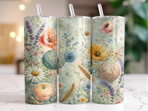 Floral Yarn Tumbler Wrap Sublimation Graphics