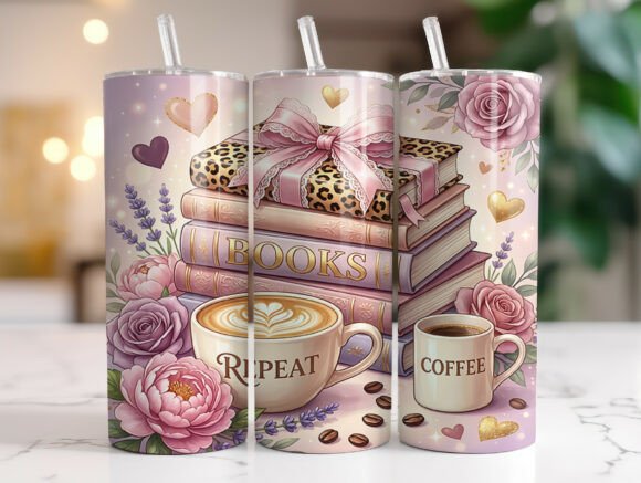 Girly Book Lover Coffee 20oz Tumbler PNG: Graphics & Tumbler Wraps