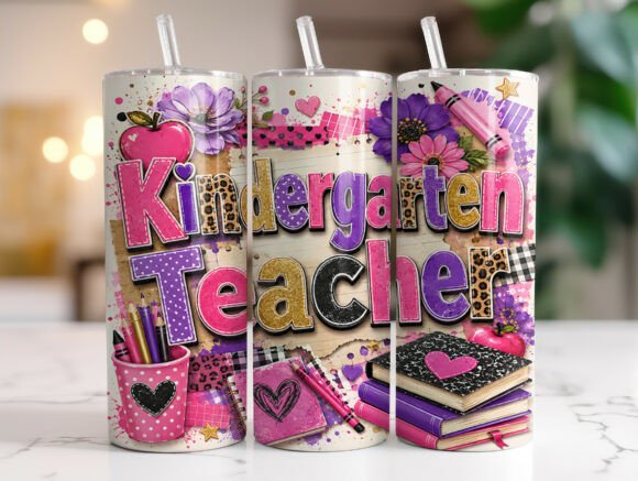 Kindergarten Teacher 20oz Tumbler Wrap Graphics