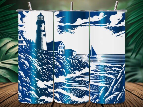 Ocean Sailboat Lighthouse Tumbler Graphics for Crafts
