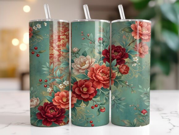Oriental Peony Flower 20oz Tumbler Wrap: Graphics for Tumbler Wraps