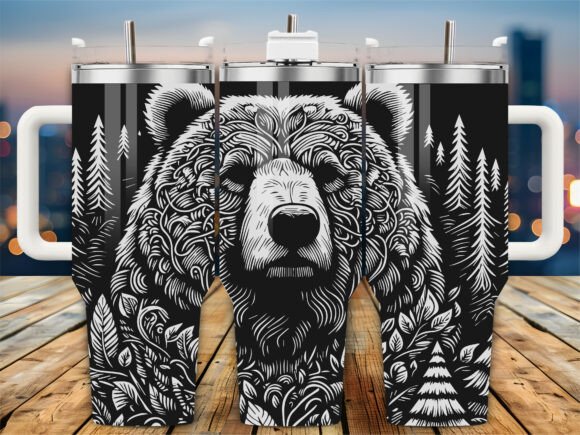 Ornate Floral Bear 40oz Tumbler Graphics for Crafts