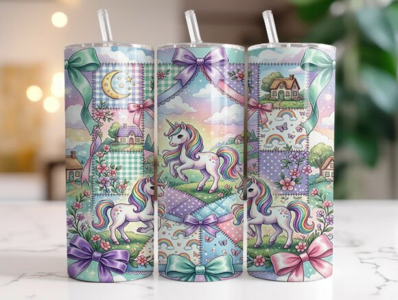 Pastel Patchwork Unicorn Tumbler Wrap Graphics