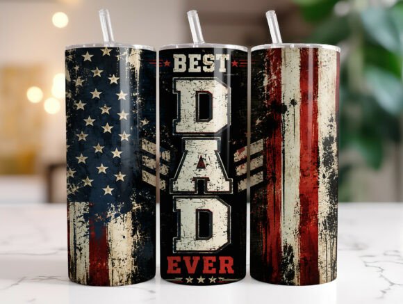 Patriotic Best Dad Ever Tumbler Wrap PNG
