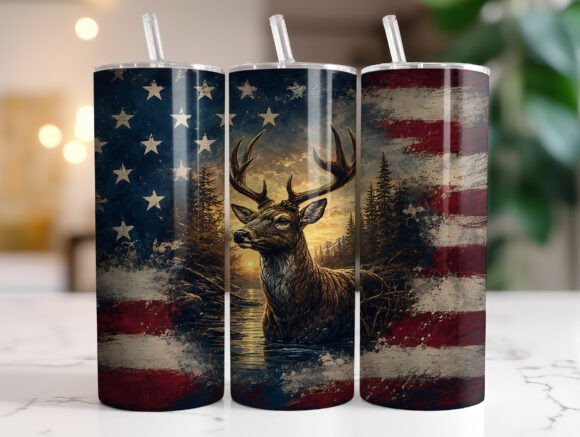 Patriotic Majestic Buck 20oz Tumbler Graphics