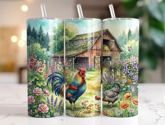 Rooster Chickens 20oz Skinny Tumbler PNG Graphics
