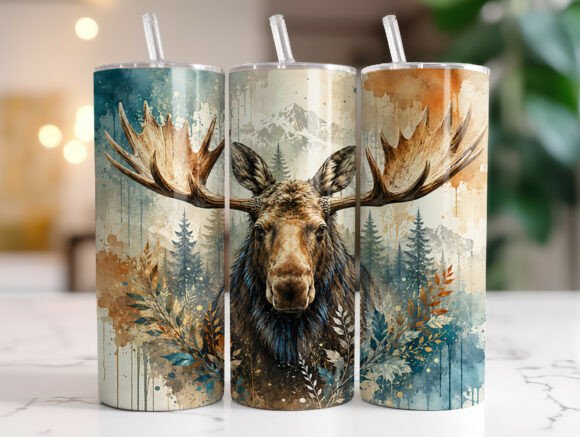 Rustic Moose Mountain 20 Oz Tumbler Wrap Graphics