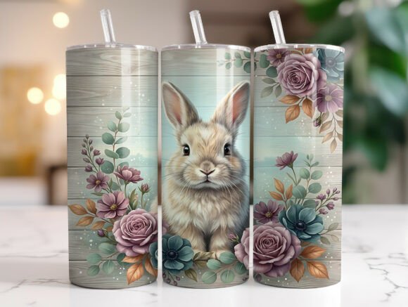 Rustic Spring Floral Bunny 20oz Tumbler Graphics & Wraps