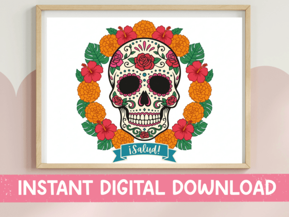 Sugar Skull SVG PNG Marigold Wreath Graphics