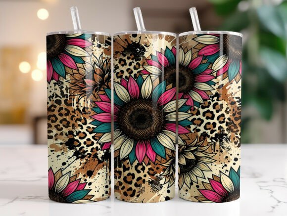 Sunflower Leopard Print Grunge Tumbler Graphics & Wraps