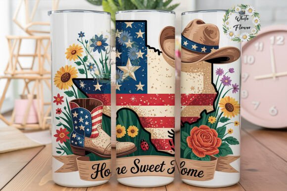 Texas Flag Floral Glitter 20oz Tumbler Graphics & Tumbler Wraps