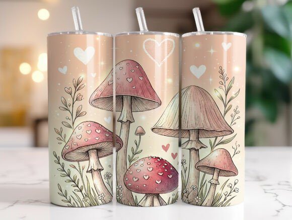 Valentine Mushroom Hearts Tumbler Wrap Graphics for Crafters