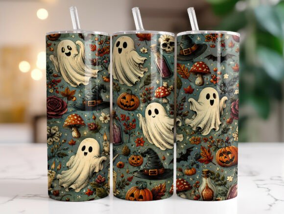 Whimsical Halloween Ghosts Tumbler Wrap
