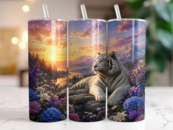 White Tiger Sunset 20oz Tumbler Wrap PNG
