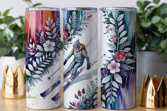 Winter Skier Frosty Floral Tumbler Wraps Graphics Review